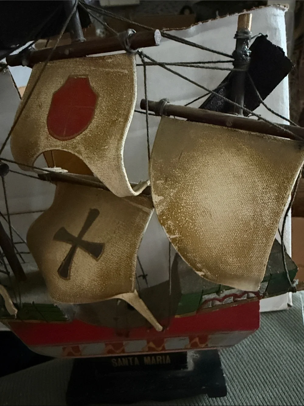 Decorative Model Ship - Gold and Red Home Holiday Accent - 8”H